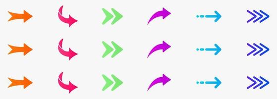 Color Arrow Digital Icon Set in Neumorphism Style. Right, Next, Share Link, Back, Forward Symbol. Direction, Navigation, Orientation Cursor Pictogram. Curve Undo Button. Isolated Vector Illustration.