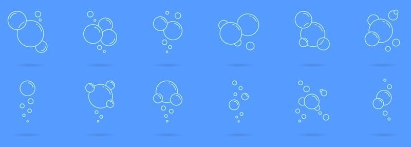 Round Bubbles of Foam or Soup Icon Set in Neumorphism Style. Fizzy Drink, Soda Water, Laundry, Champagne, Cleaning Pictogram. Circle Bubble Soap Icon. Isolated Vector Illustration.