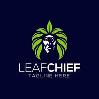 Native chief and leaf logo design template with modern style vector