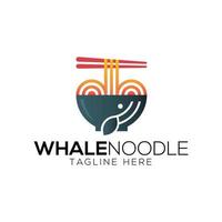 Whale and noodles logo design template with trendy style vector