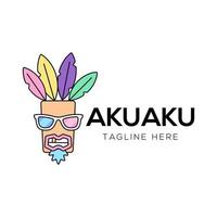 Aku-aku mask logo design template with hipster trendy style vector