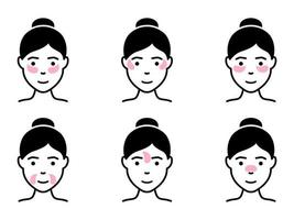 Girl with Different Method for Use Gel Patch Silhouette Icon. Patches Under Eye, Between Brows, for Mouth and Nose Pictogram. Face Anti Aging Procedure Black Icon. Isolated Vector Illustration.