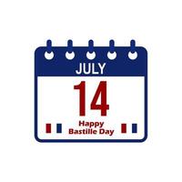 Calendar of French National Day, 14th of July. Happy Bastille day. vector