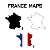 mapa del país de francia, contorno vectorial del mapa de francia y mapa de francia con la bandera del país aislada en blanco vector