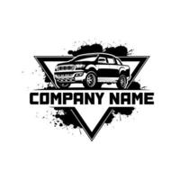 Double cabin pickup car vector logo, used for automotive company logos. With a triangular badge background and paint spray.