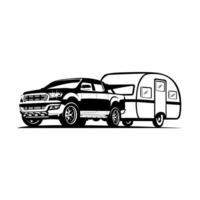Double cabin car tow caravan trailer, caravan trailer for adventure and seasonal camping. Vector illustration.