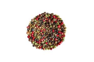 5 spices peppercorn  red, black, green and white pepper, coriander fresh healthy food snack on the table copy space food background photo