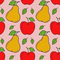 Painted seamless background with apples and pears. Abstract repeating pattern. For paper, cover, fabric, healthy food background, gift wrapping, wall art, interior decor. vector