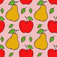 Painted seamless background with apples and pears. Abstract repeating pattern. For paper, cover, fabric, healthy food background, gift wrapping, wall art, interior decor. vector