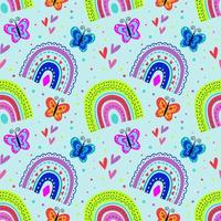 Vector seamless pattern with rainbows of bright colors with a beautiful ornament highlighted on a white background is ideal for children's posters.