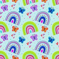 Vector seamless pattern with rainbows of bright colors with a beautiful ornament highlighted on a white background is ideal for children's posters.