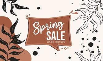 spring discount banner.brown color advertising design .abstract background with hand drawn floral elements. vector