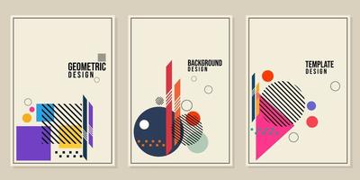 set of abstract geometry cover templates. trendy background design with circle, triangle, square shape vector