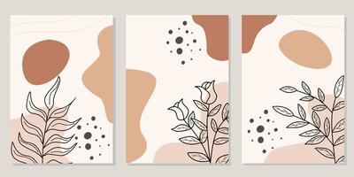 wall decor decoration designs set. simple and minimalistic aesthetic background with hand drawn floral elements. cover design vector