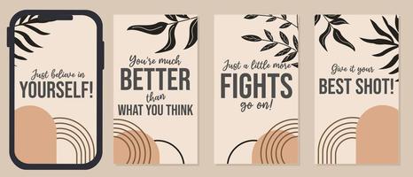 motivational quote design for social media stories. aesthetic background with hand drawn floral elements vector