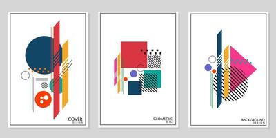 set of abstract geometry cover templates. white background design with circle, triangle, square shape vector