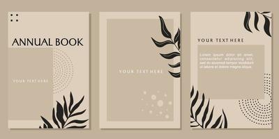 set of simple and elegant cover designs. brown background with abstract leaf elements vector