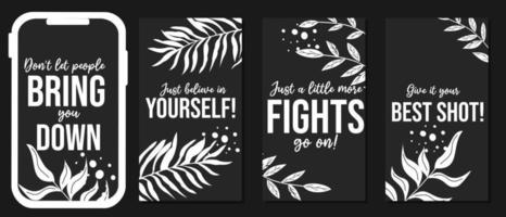 set of quote templates for social media. black and white design with hand drawn floral elements vector