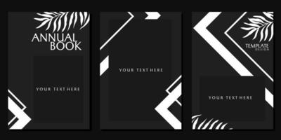 set of black and white cover templates. abstract geometric background with hand drawn floral elements vector