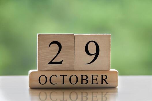 October 29 calendar date text on wooden blocks with copy space for ideas or text. Copy space and calendar concept photo