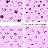Cute patterns with bright hearts vector