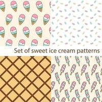 Set of sweet ice cream patterns vector