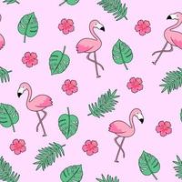 Cute tropical pattern with flamingos and plants vector