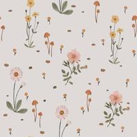 Pattern with delicate wildflowers and plants vector