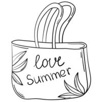 Doodle sticker with summer beach bag vector