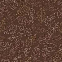 Seamless pattern with oak leaves, acorns. Vector autumn texture isolated, hand drawn in doodle style, black outline. Concept of forest, leaf fall, nature, thanksgiving