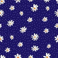 margaritas y puntos mínimos lindos pintados a mano sobre fondo azul cielo vector patrones sin fisuras. estampado floral primavera verano