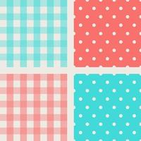 Tile baby pink and blue vector pattern set with polka dots and checkered plaid