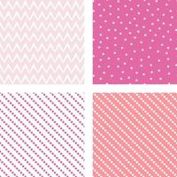 Set of pink patterns for a girl with stars and polka dots vector