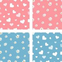 Set of patterns with hearts and daisies vector