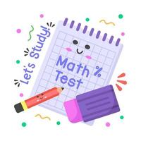 pegatina de vector de prueba de matemáticas, educación moderno diseño plano simple aislado sobre fondo blanco.