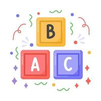 etiqueta engomada del vector del bloque abc, diseño plano simple moderno de la educación aislado en el fondo blanco.