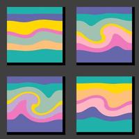 Marine groovy waves pattern collection in 1970 retro style. vector