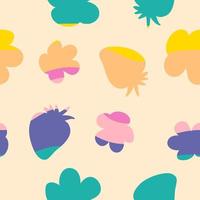 Rainbow silhouette strawberries and flowers seamless pattern. Retro groovy print for tee, fabric, paper, textile in 1960 style. Wavy vector background for decor and design.