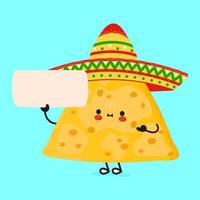 lindo personaje divertido del cartel de nachos. ilustración de personaje kawaii de dibujos animados dibujados a mano vectorial. fondo blanco aislado. cartel de nachos vector