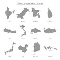 varios mapas de países asiáticos vector