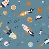 Seamless pattern with comets, rockets, planets and stars. Vector illustrations