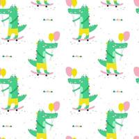 Seamless pattern with cute crocodile. Vector illustrations