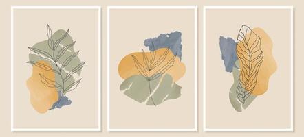 Set of abstract botanical backgrounds with watercolour texture vector. Sheet with brush strokes. Pastel colourful poster. vector