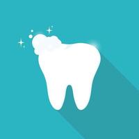 A simple icon of a clean shiny healthy tooth with foam and glitter in a flat style. Vector