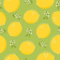 Citrus background of fresh lemons in a flat style. Colourful vector wallpaper. Seamless pattern. Vector illustration for printing