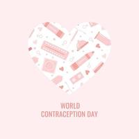 Square card World Contraception Day in flat style. Contraception. Birth control methods. Template for a social media post. Vector