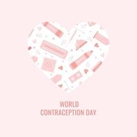 Square card World Contraception Day in flat style. Contraception. Birth control methods. Template for a social media post. Vector