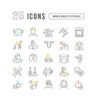 Set of linear icons of World Music Festivals vector