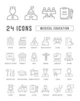 conjunto de iconos lineales de educación médica vector