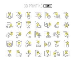 Set of linear icons of 3D Printing vector